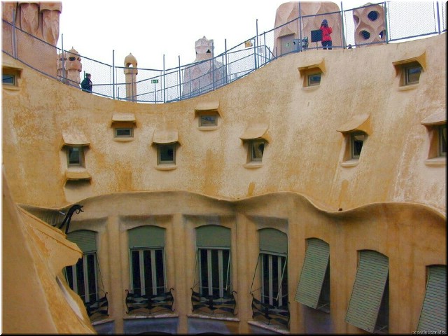 Pedrera courtyard from the roof. I love the way the windows look like eyelids.