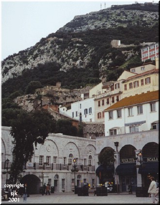 Here's the town of Gibraltar, a little slice of Britain crowded onto the tiny isthmus in front of The Rock