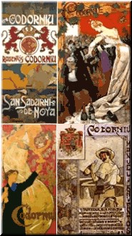 Beautiful art nouveau labels, displayed on posters at the winery. 